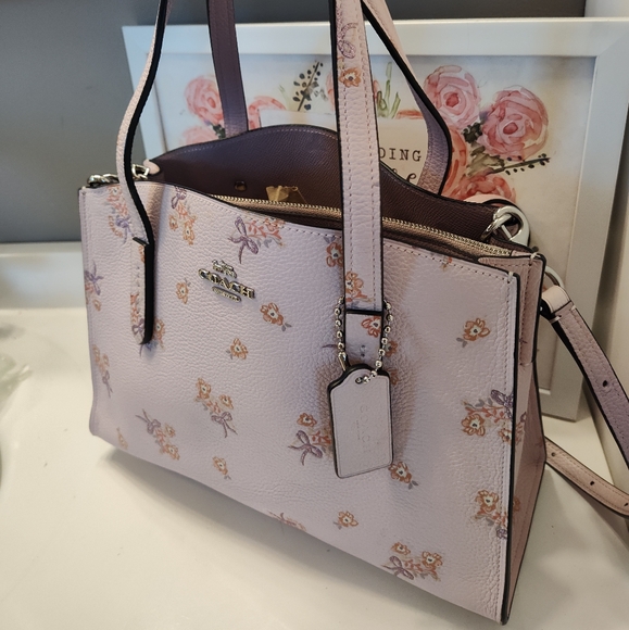 EUC Coach Charlie Carryall 28 #28246 Pebble Leather Crossbody Bag, Baby Pink - Picture 7 of 16